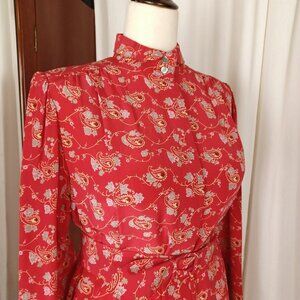 Vintage Francesca of Damon 100% Silk Paisley Botanical Print Dress, Medium